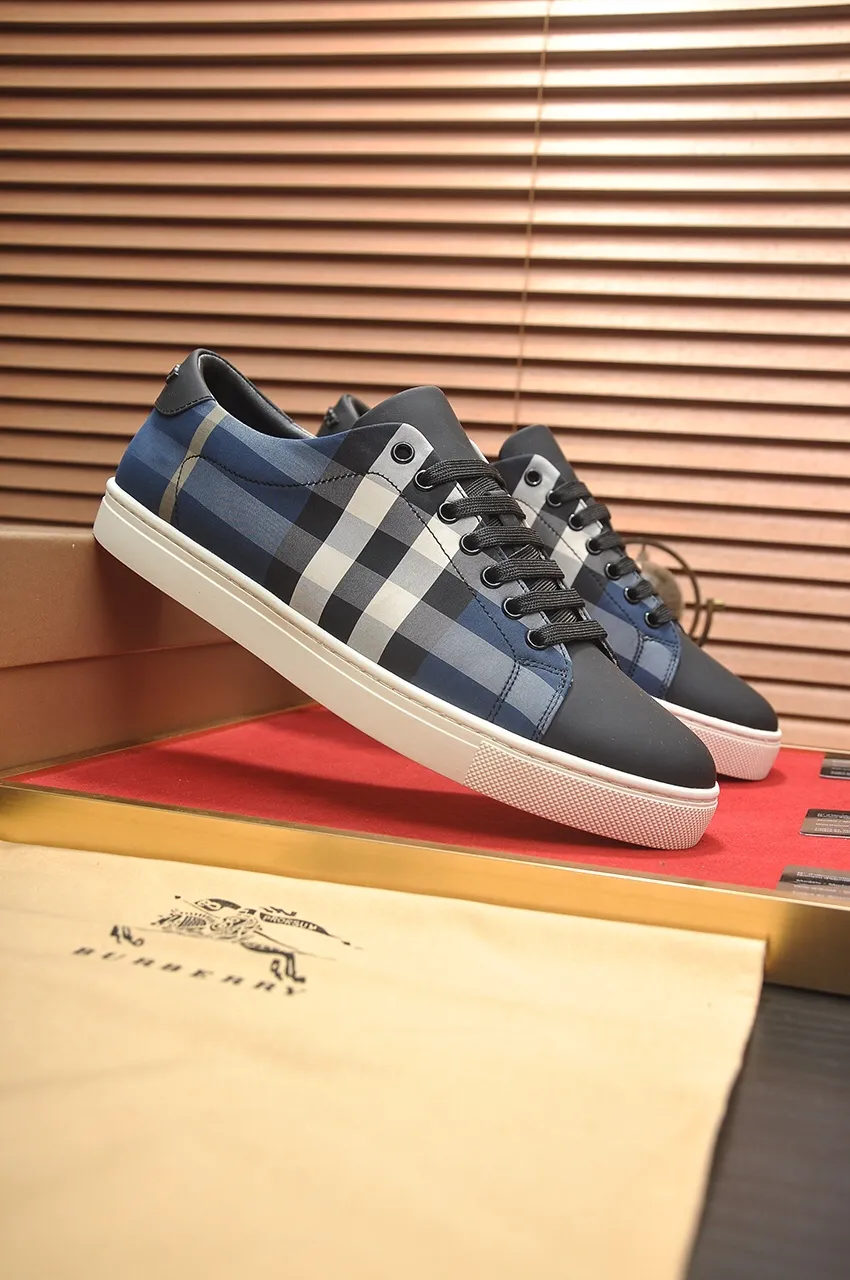 Men's shoes💰480💶[Burberry] (cowhide lining) classic low-top sneakers｜Imported cowhide with classic plaid fabric｜Cow leather lining｜Original outsole｜Fine workmanship and comfortable to wear Size: 38-44 (customized at 45)